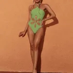 Buy Cut Out Halter Monokini S Green at Best Price