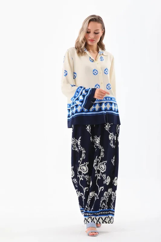 Order Abstract Printed Two-Piece Set One Size Beige-Navy Online