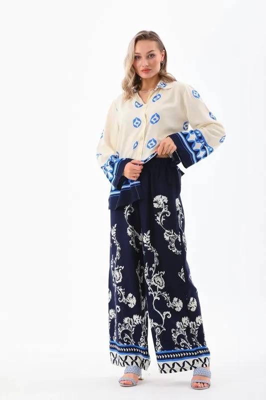 Shop for Abstract Printed Two-Piece Set One Size Beige-Navy Online