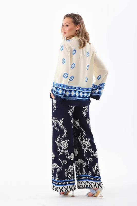 Buy Stylish Abstract Printed Two-Piece Set One Size Beige-Navy Online