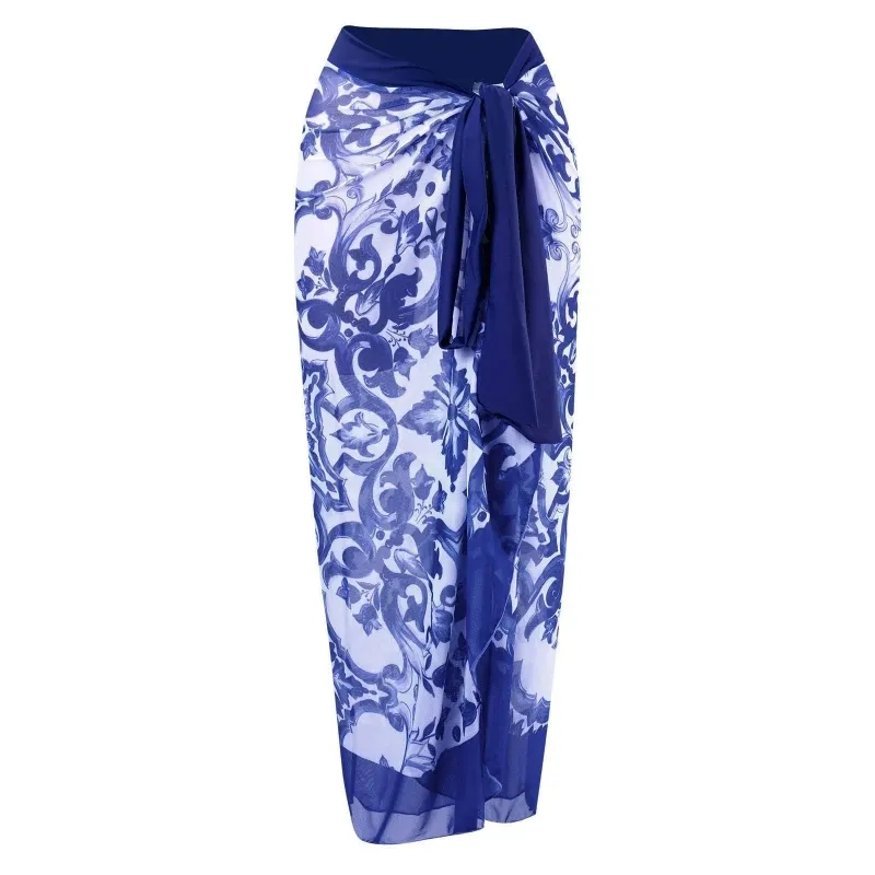 Printed Monokini With Sarong S Blue