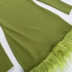 Fur-Hem Bodycon Dress One Size Green