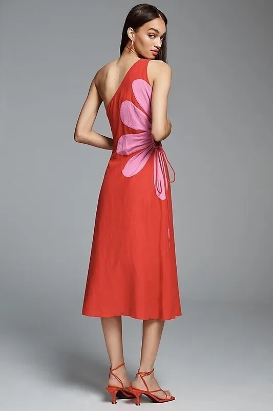 Shop for One-Shoulder Cut-Out Dress One Size Red Online