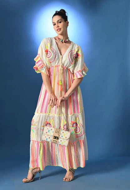 Neon Pink Bloom Maxi Dress