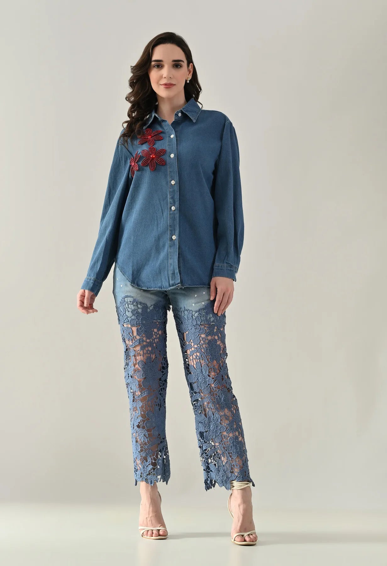 Rhinestone Patch Denim Shirt