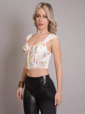 Floral Embroidery Corset Top