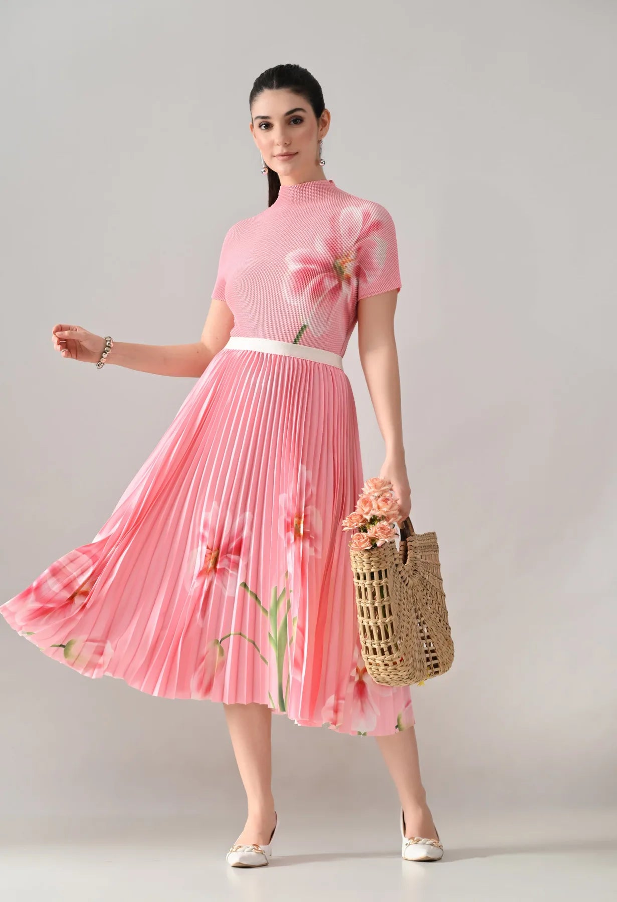 Floral Printed Pleated Two-Piece Set