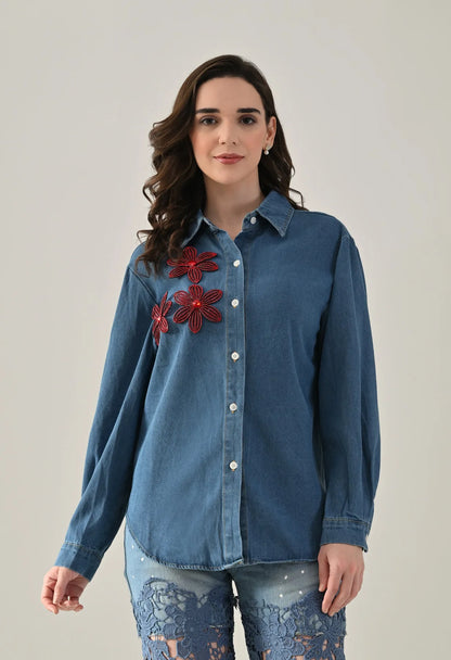 Rhinestone Patch Denim Shirt