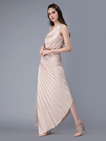Fan Pleats One-Shoulder Dress