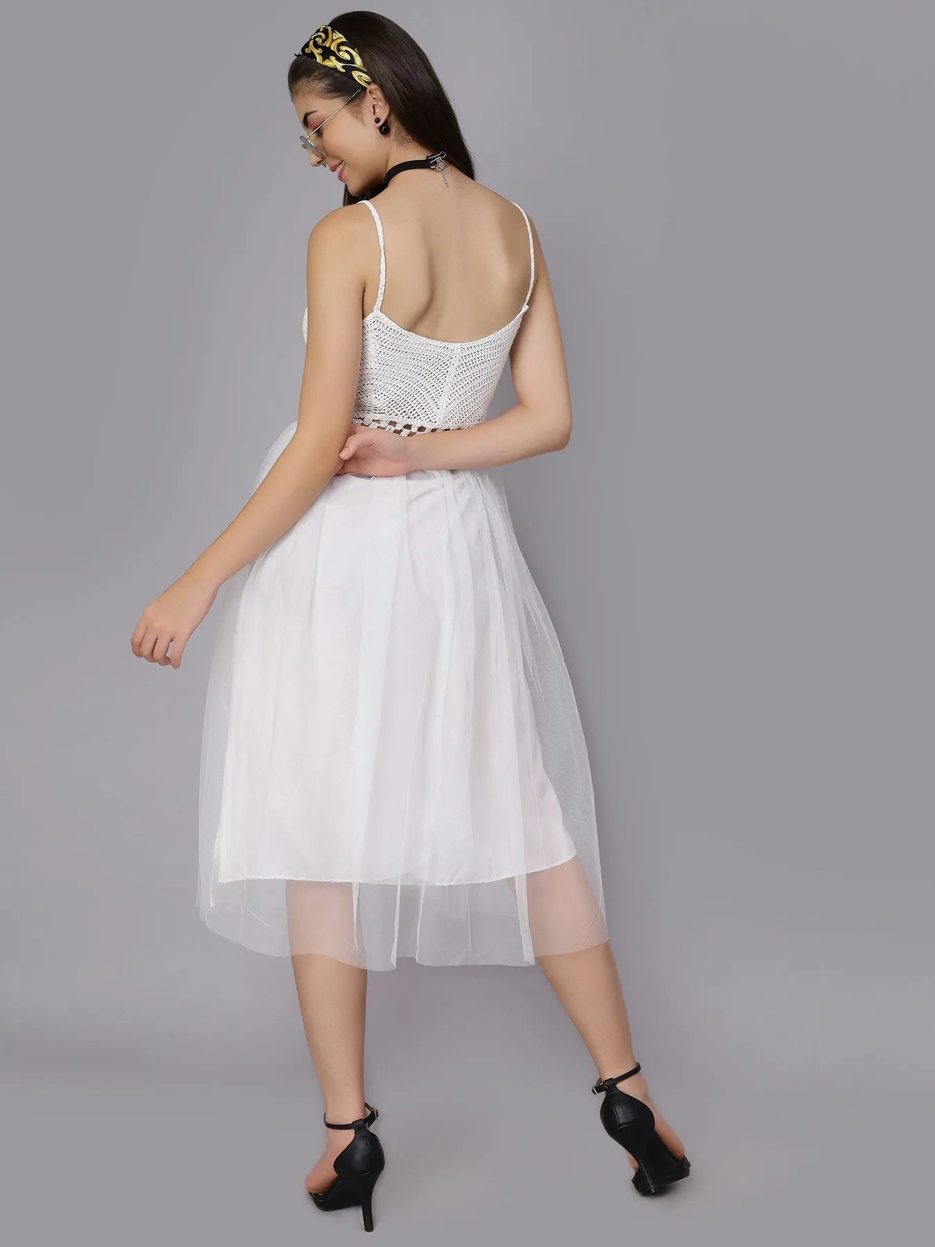 Summer Crochet Tulle Midi Dress