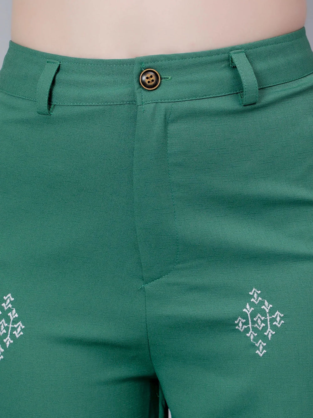 High Waist Embroidered Trousers