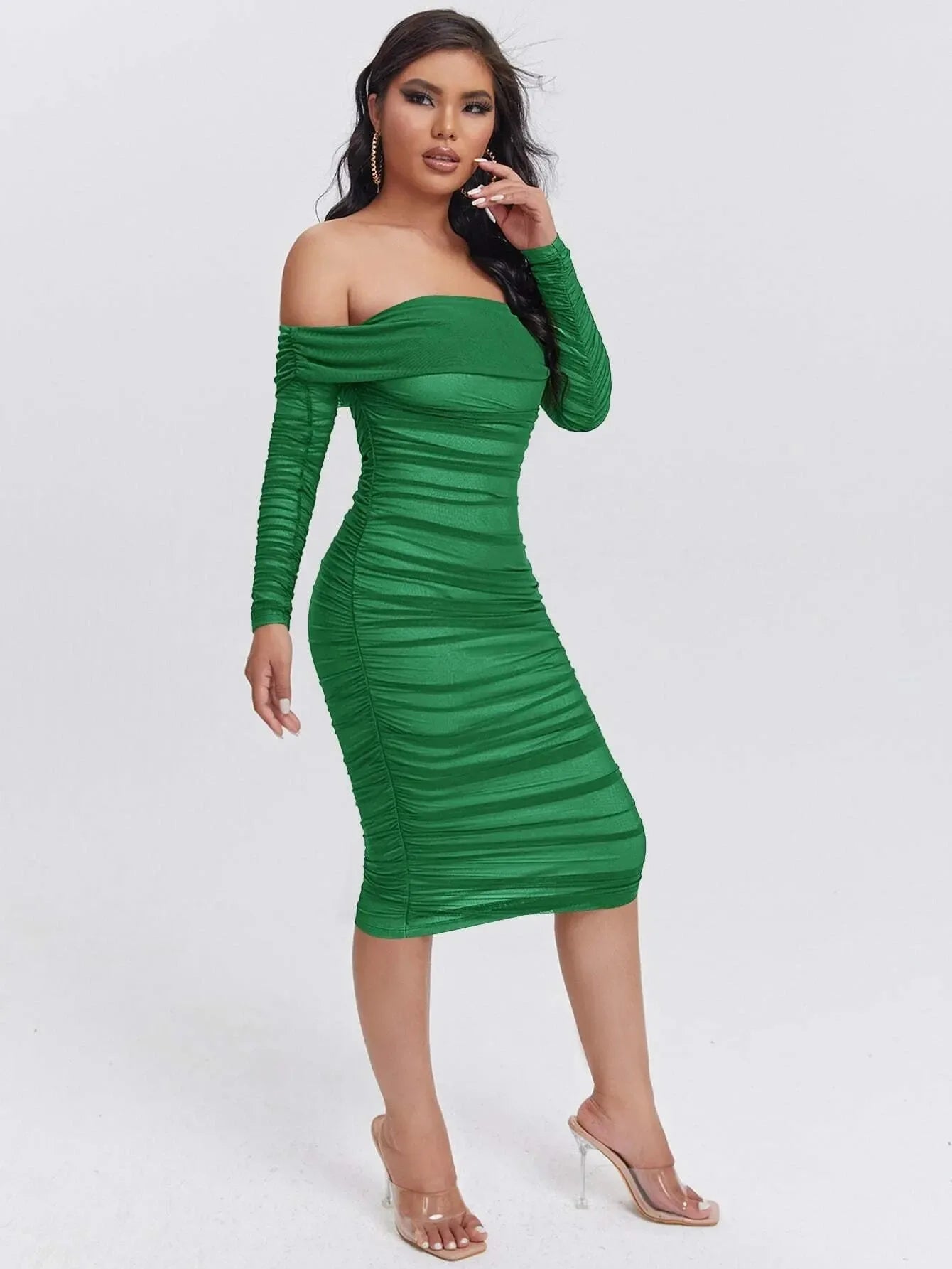 Sheer Mesh Off Shoulder Dress