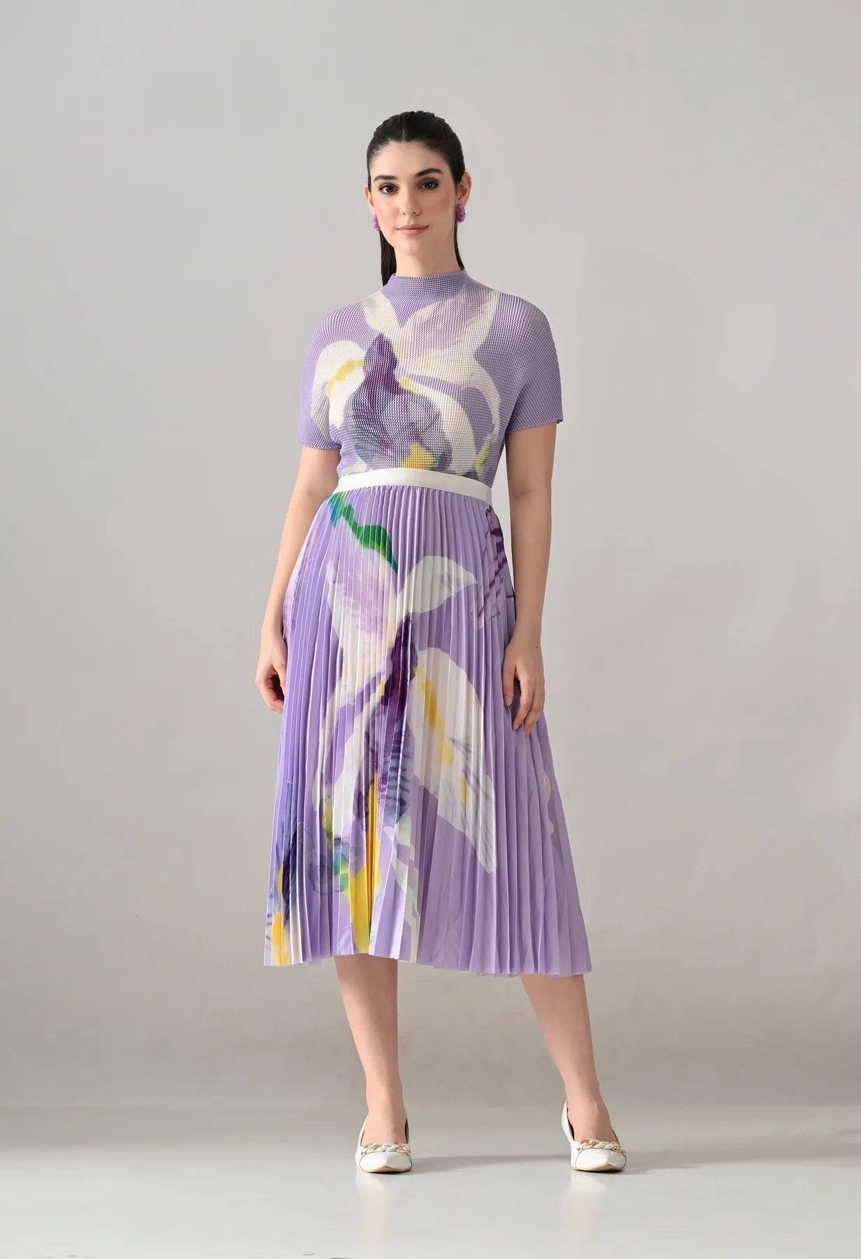 Chromatic Printed Pleated Two Piece Set