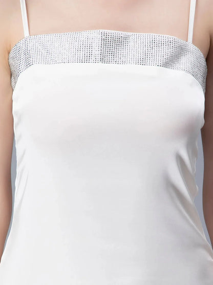 Rhinestones Embellished Satin Dress