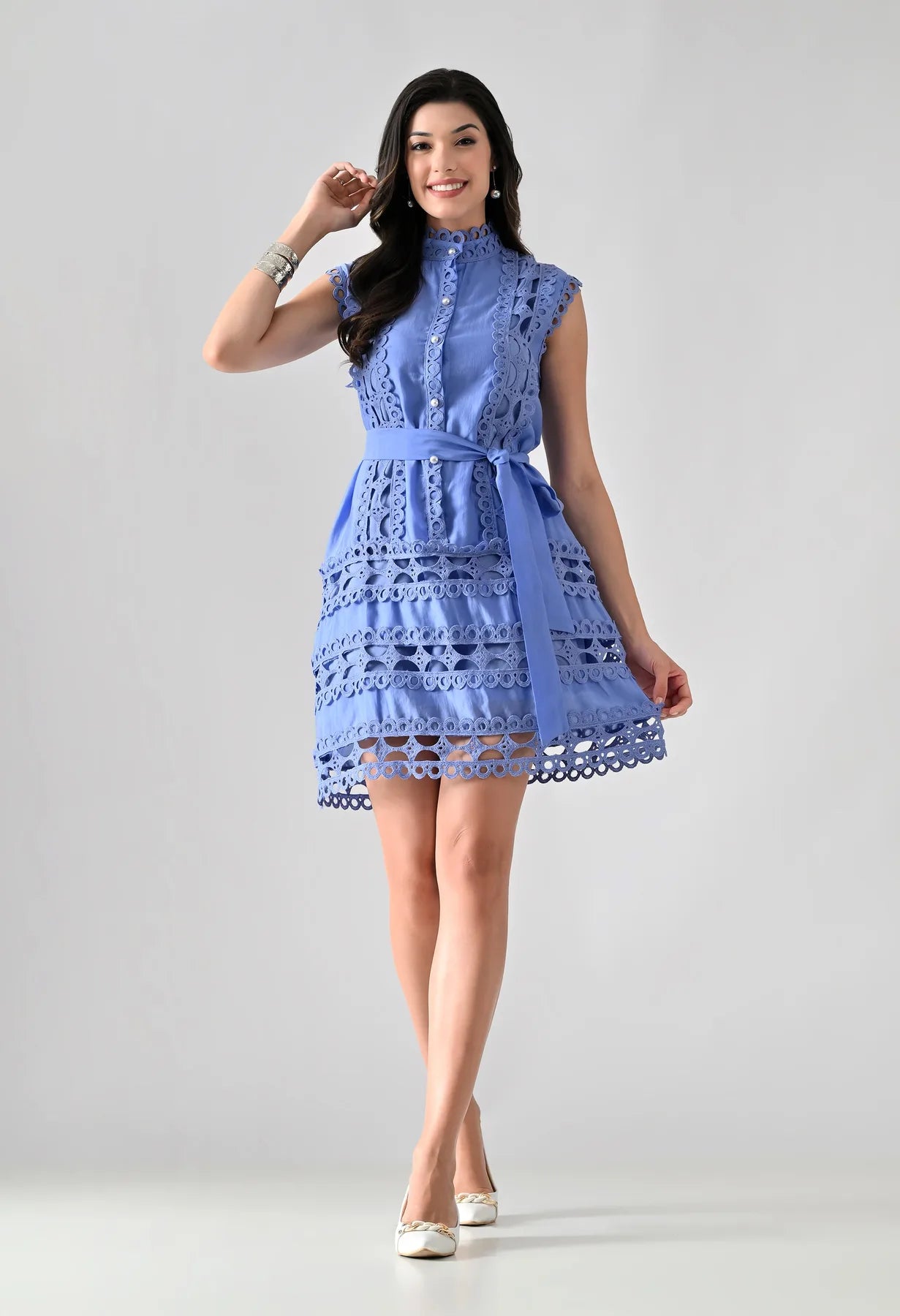 Cut-Out Belted Short Dress