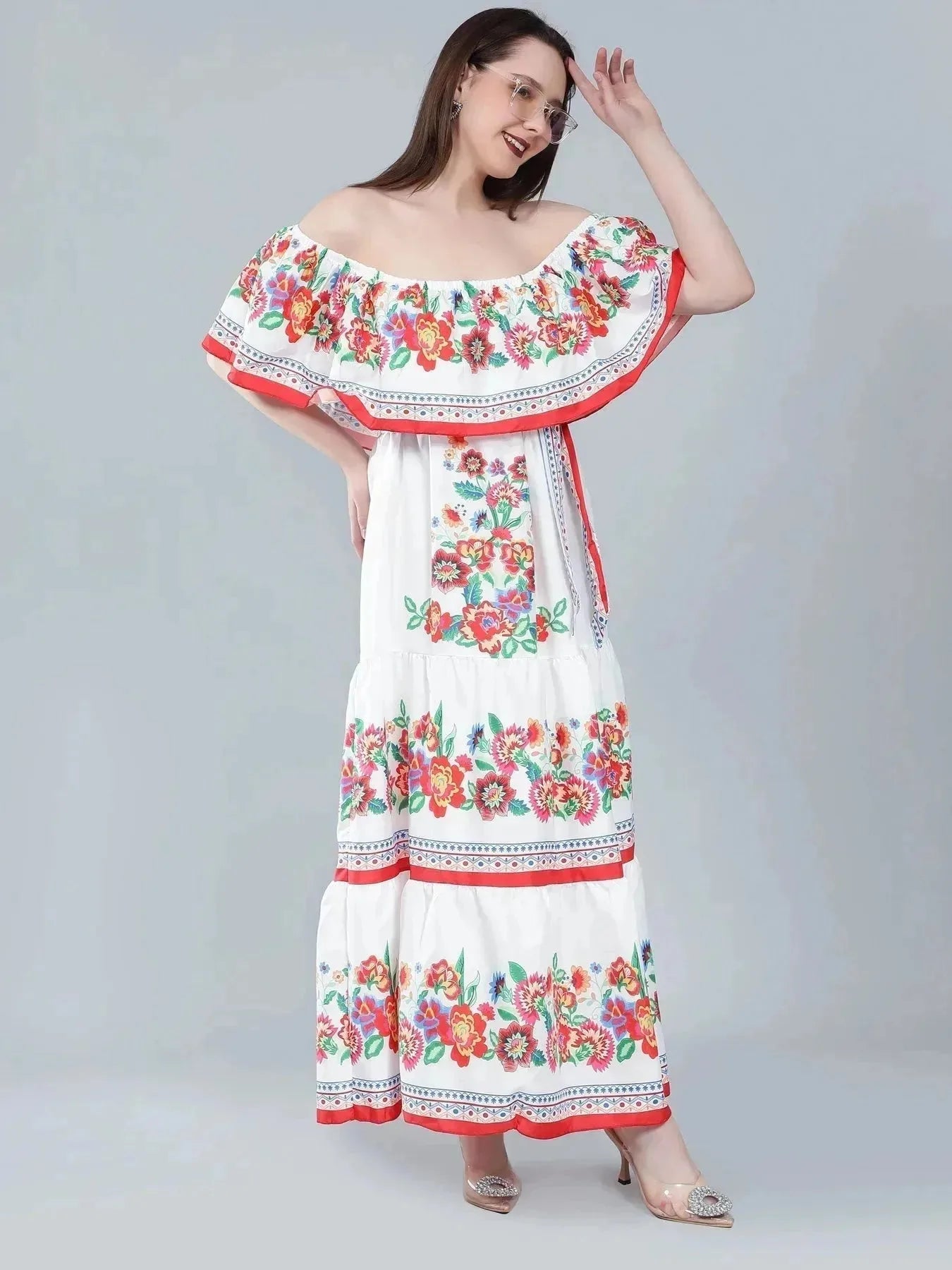 Floral Print Off-Shoulder Maxi Dress