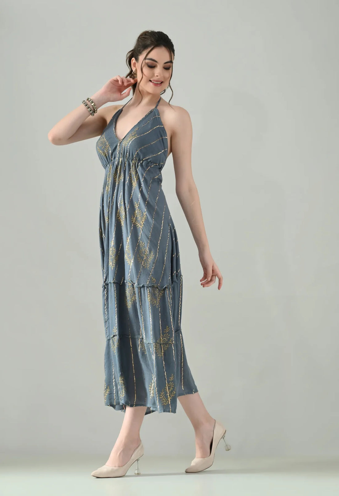 Aurora Foil Print Lurex Dress