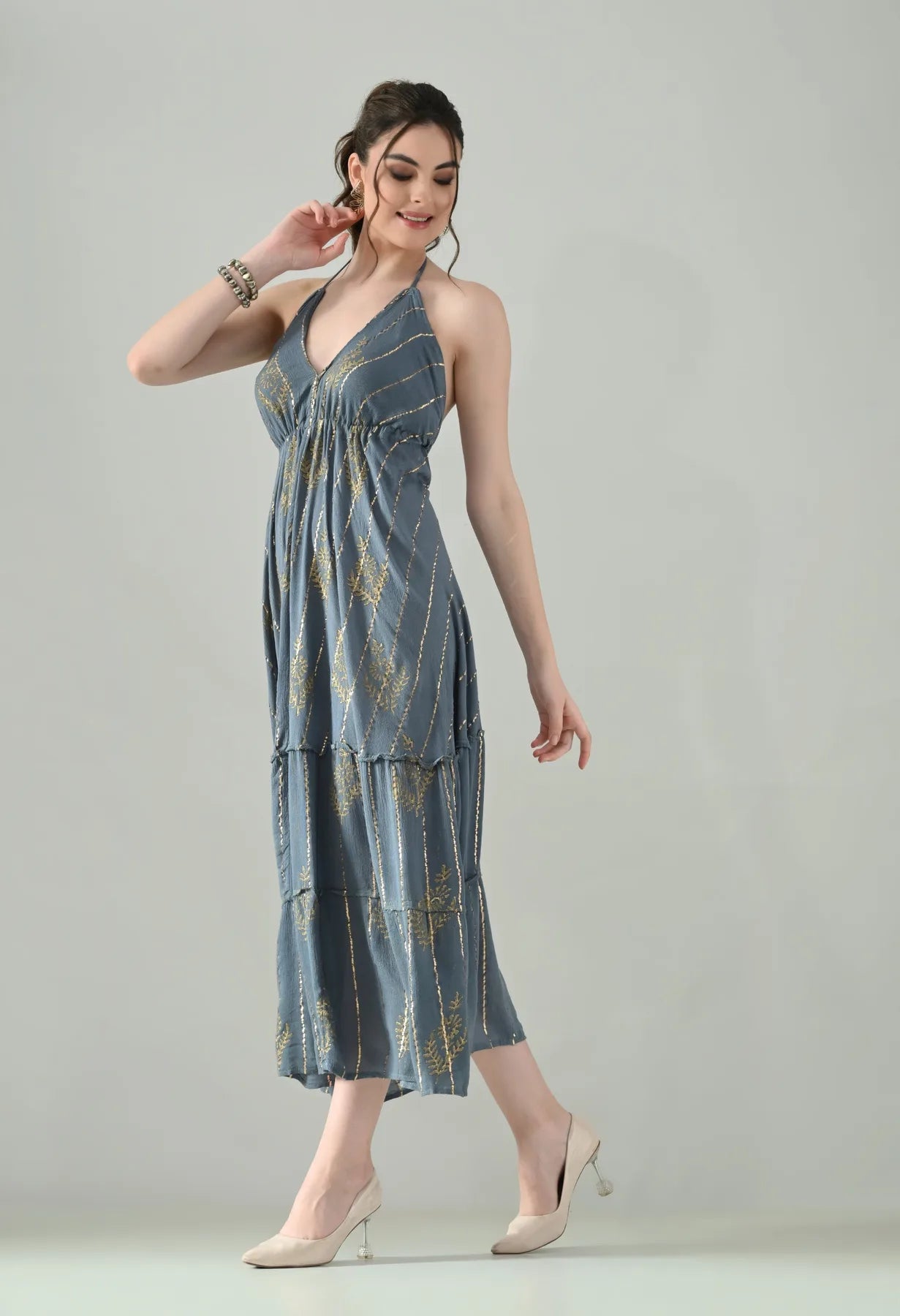 Aurora Foil Print Lurex Dress