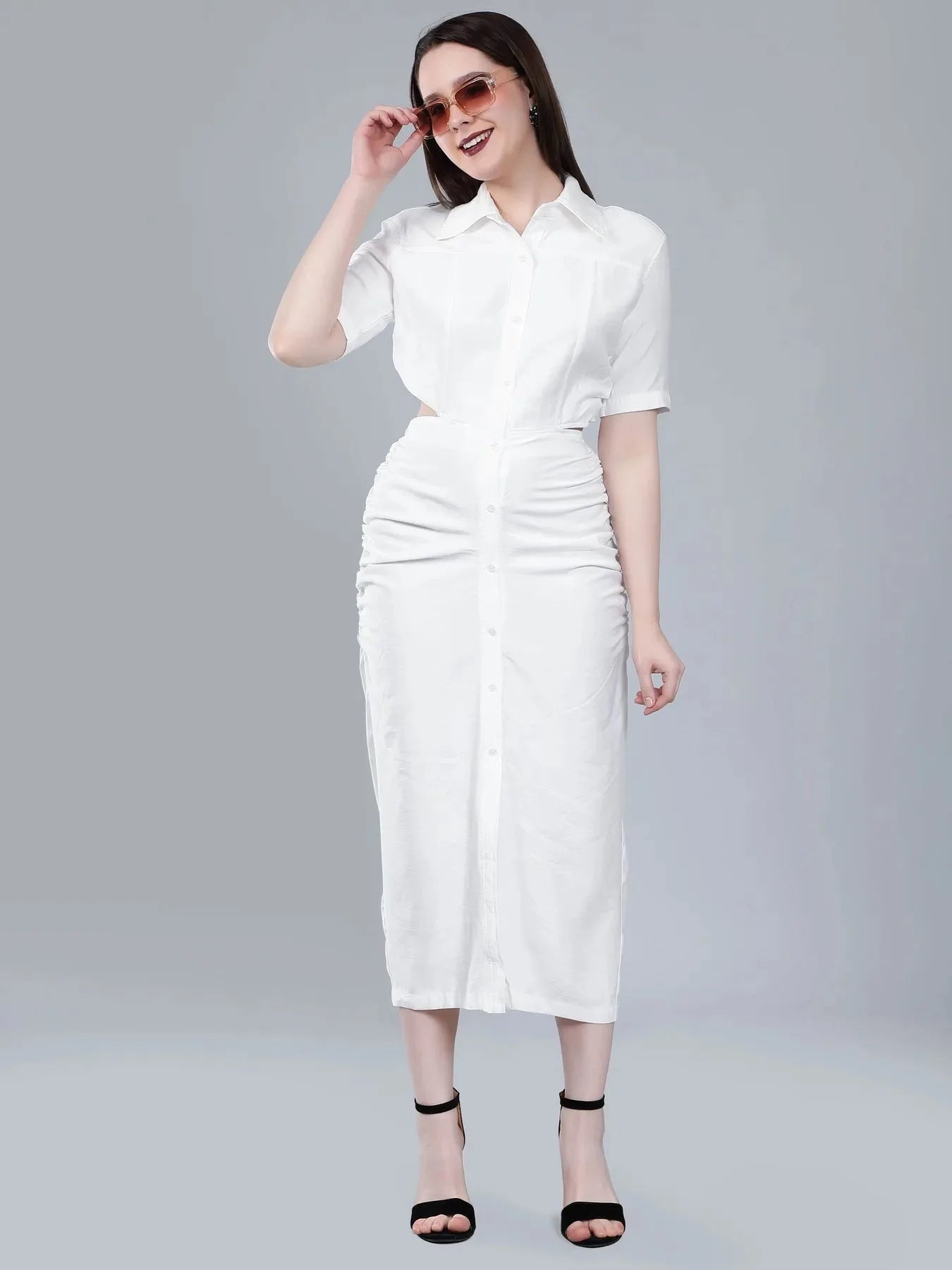 Back Cutout Shirt Dress