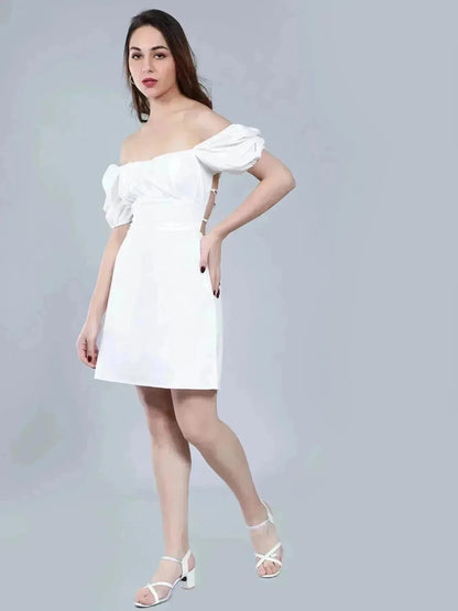 Off Shoulder Puff Sleeves Dress