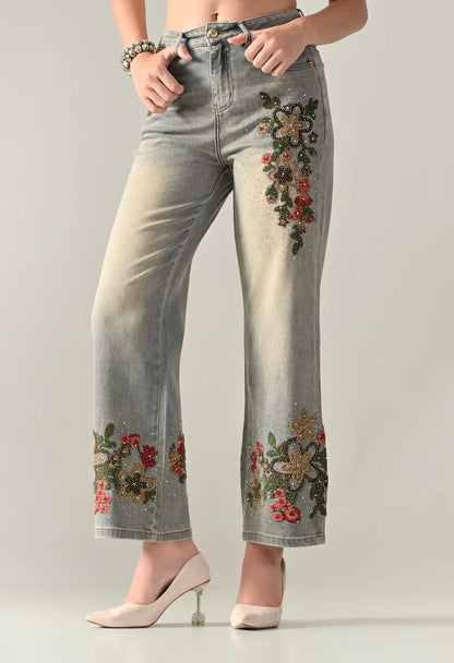 Rhinestone Embroidered Jeans