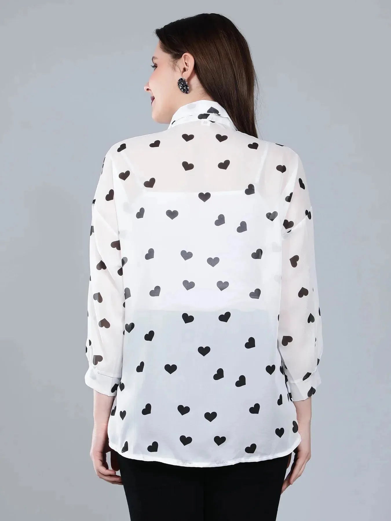 Heart Print Sheer Shirt