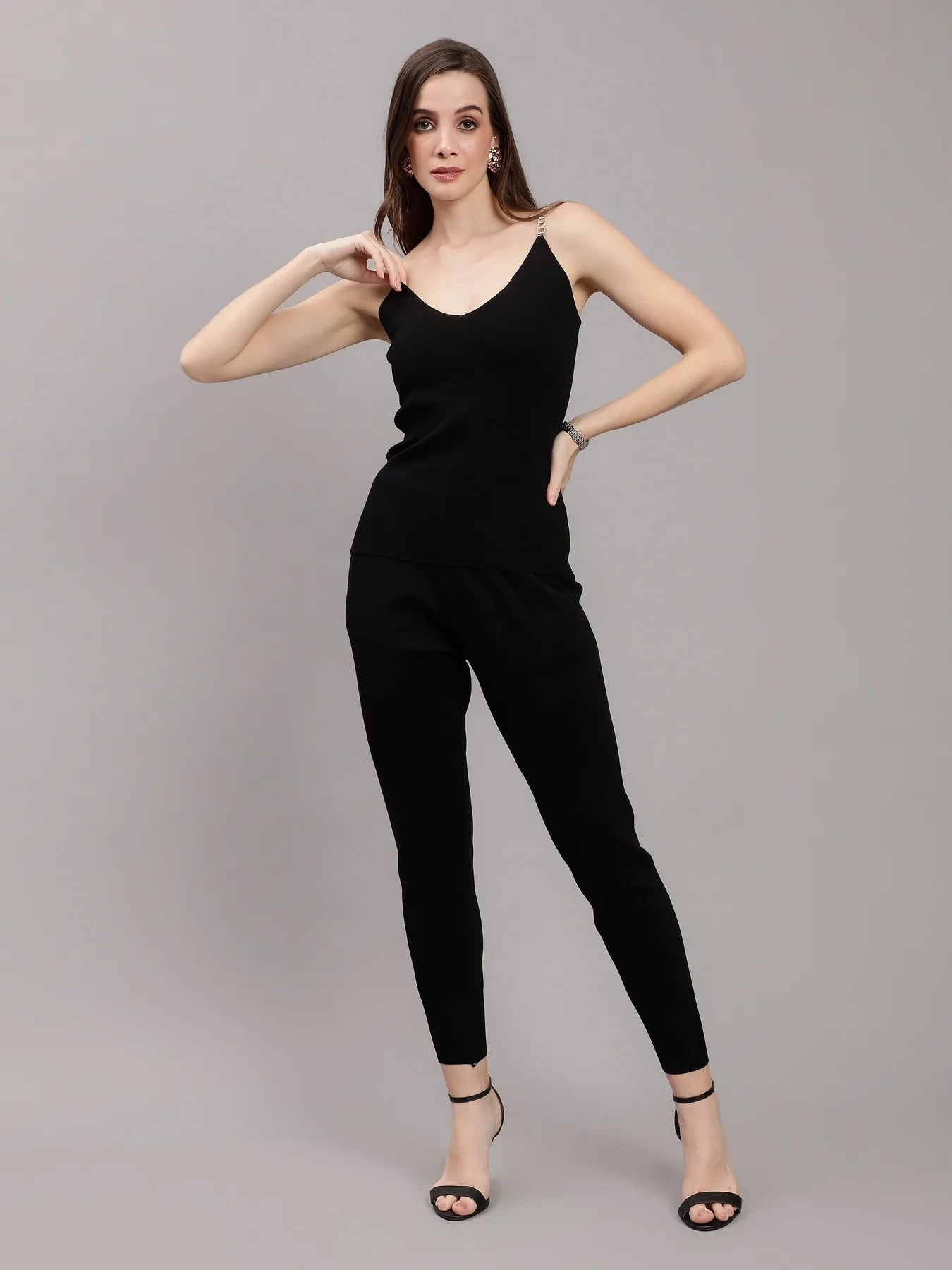 Front Zip Knitted Three Piece Set
