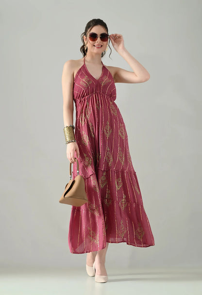 Aurora Foil Print Lurex Dress