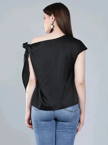 Tie Shoulder Satin Blouse
