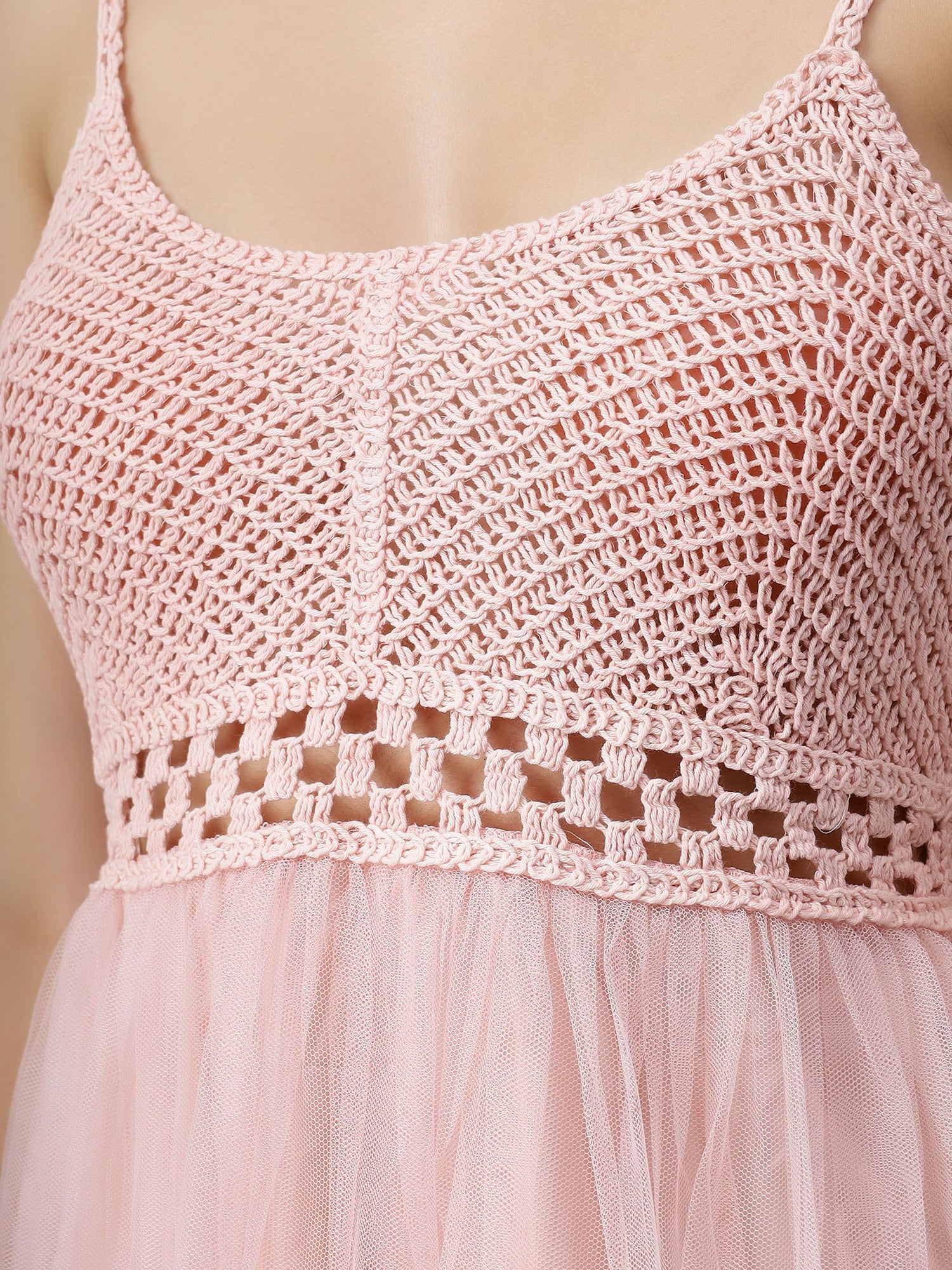 Summer Crochet Tulle Midi Dress