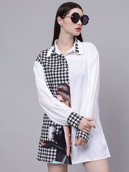 Houndstooth Pattern Oversized Shirt
