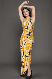 One-Shoulder Pleated Maxi Dress