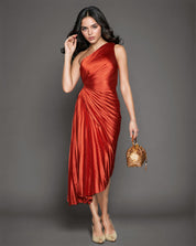 One-Shoulder Pleated Maxi Dress