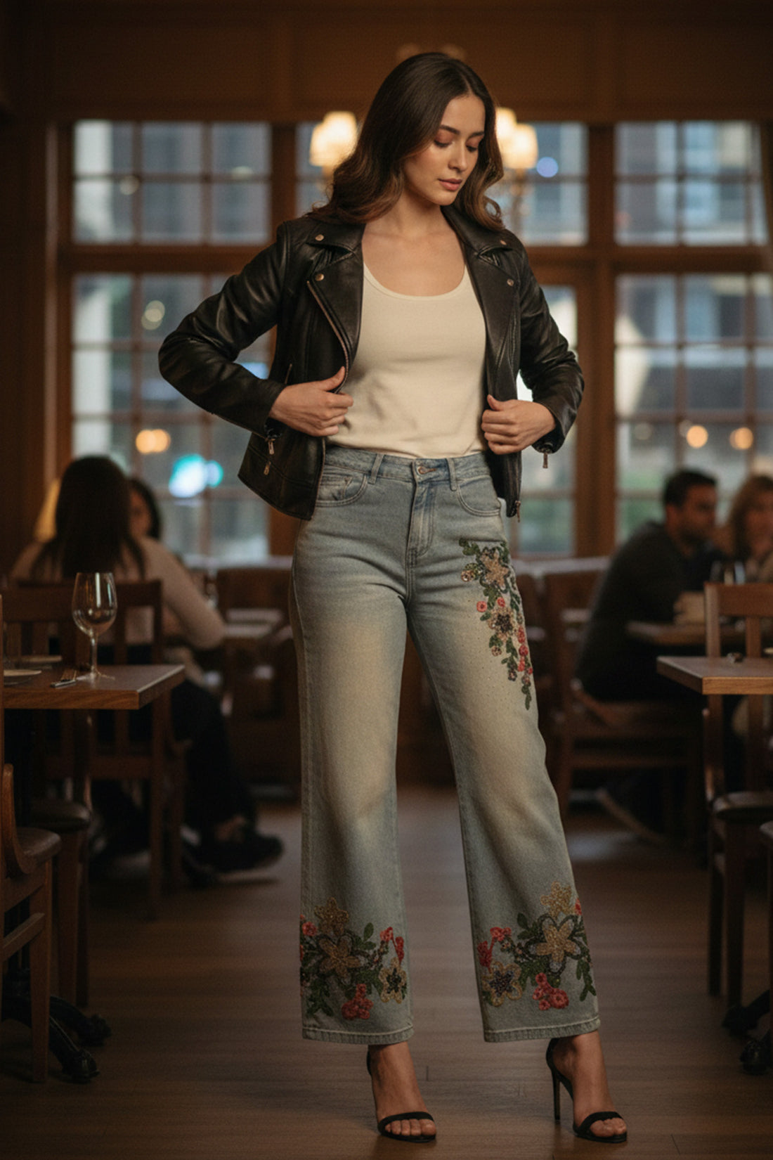 Rhinestone Embroidered Jeans