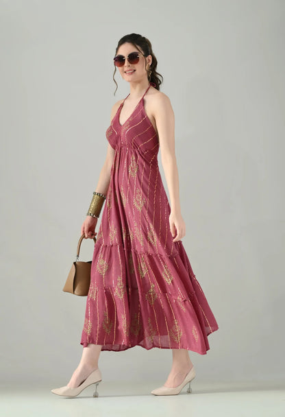 Aurora Foil Print Lurex Dress