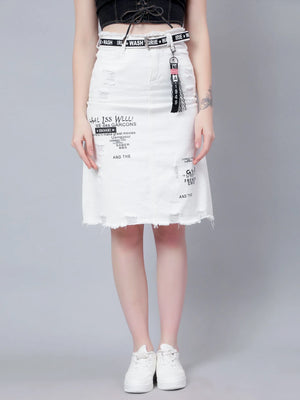 Denim Letter Print Fray Skirt
