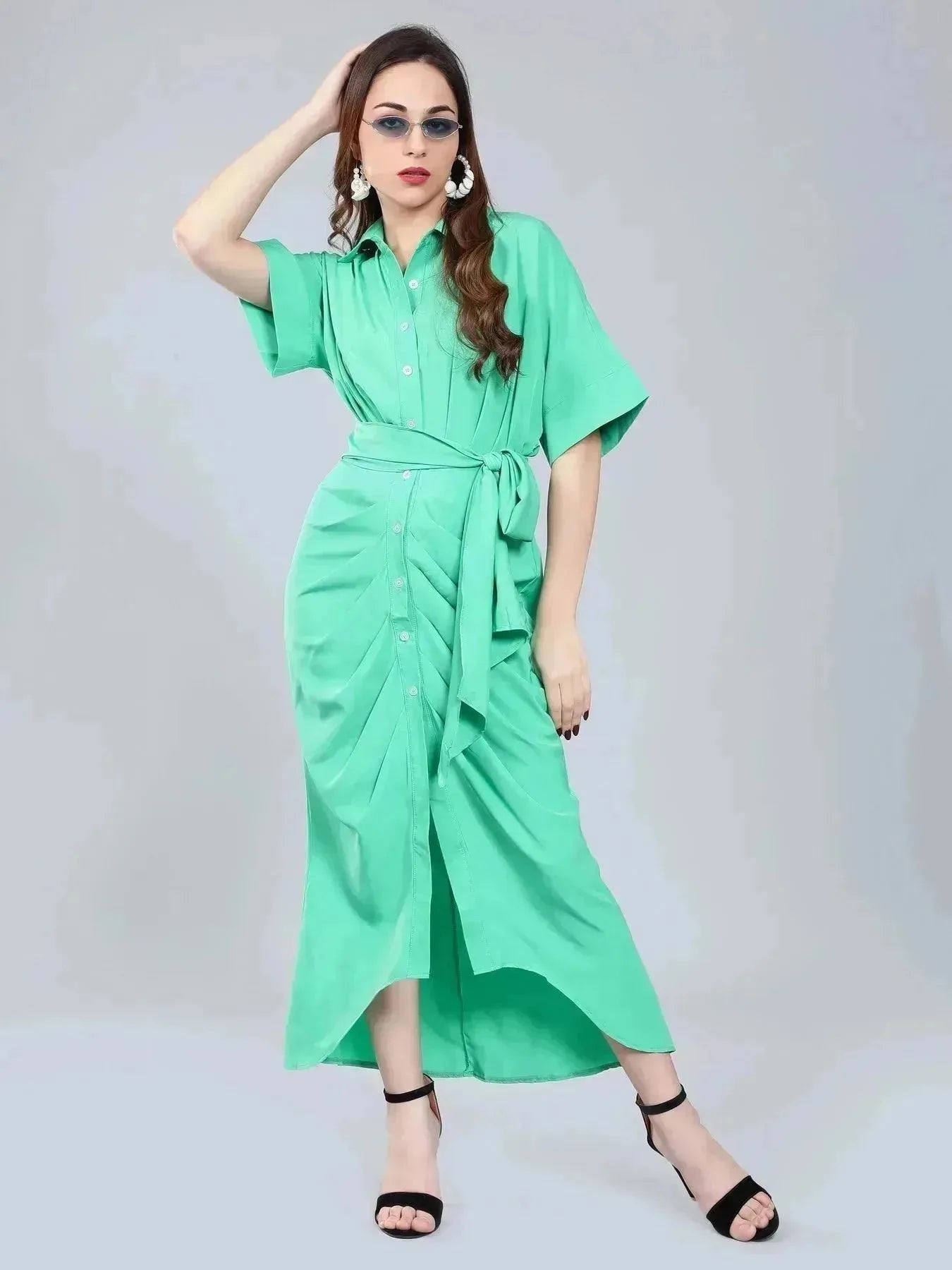 Cinched Waist Belted Shirt Dress