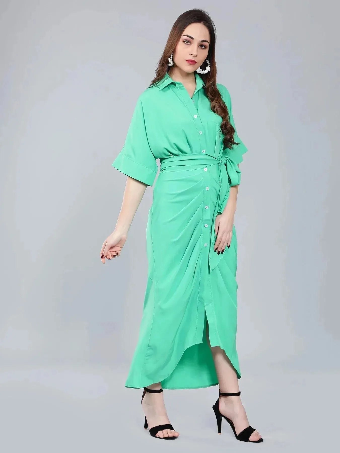 Cinched Waist Belted Shirt Dress