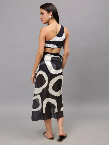 One Shoulder Bikini Set With Sarong