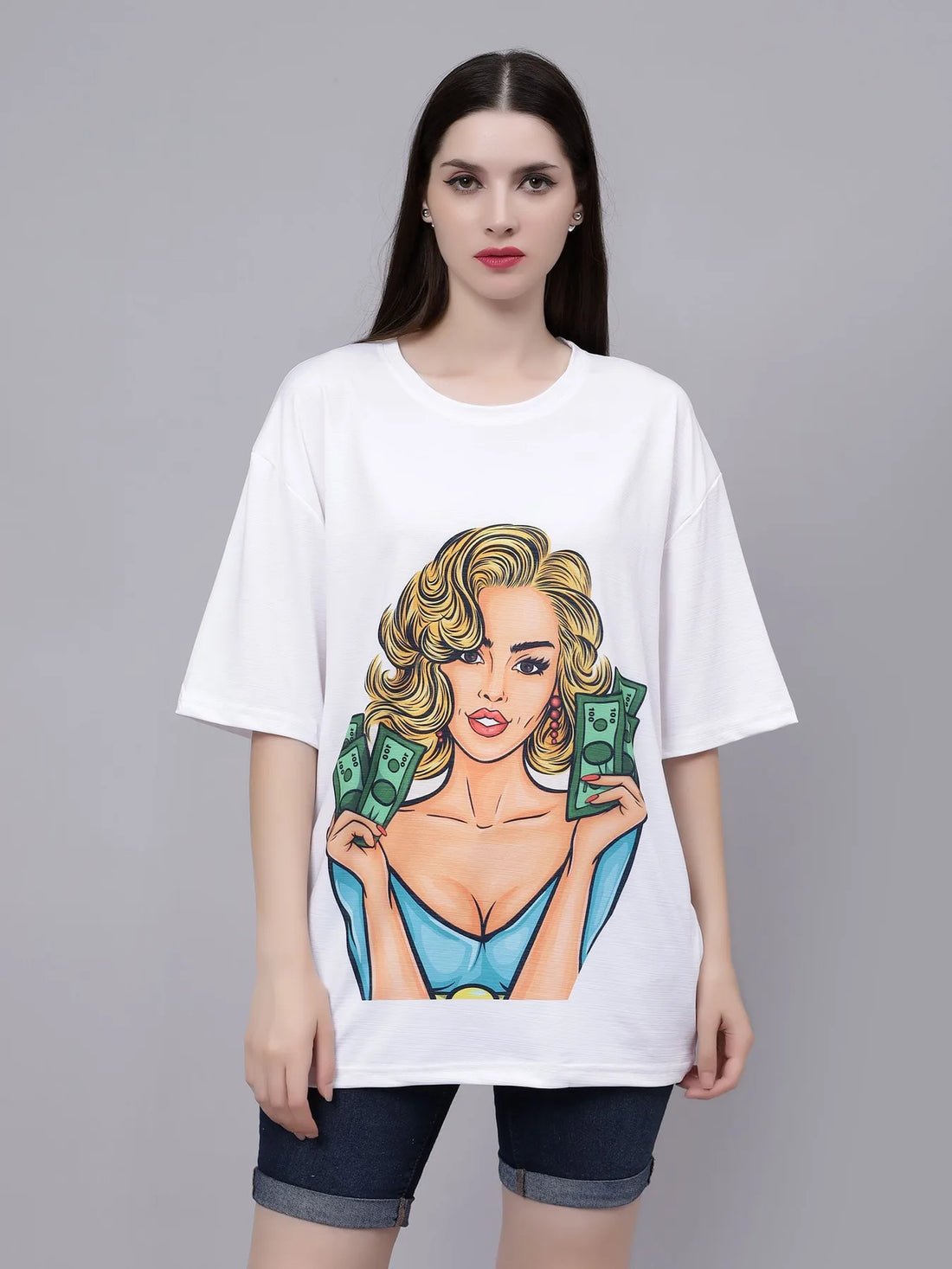 Gambling Girl Graphic Oversized T- Shirt