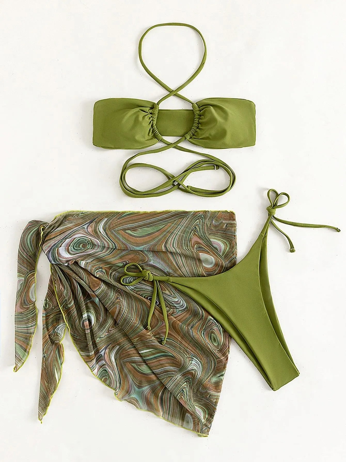 Swirl Bikini Three Piece Swimsuit