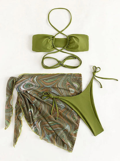 Swirl Bikini Three Piece Swimsuit