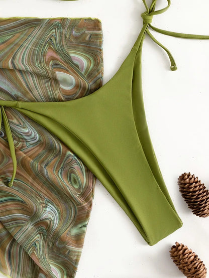 Swirl Bikini Three Piece Swimsuit