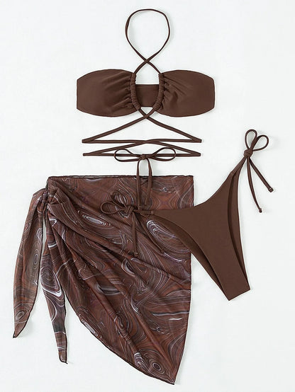 Swirl Bikini Three Piece Swimsuit