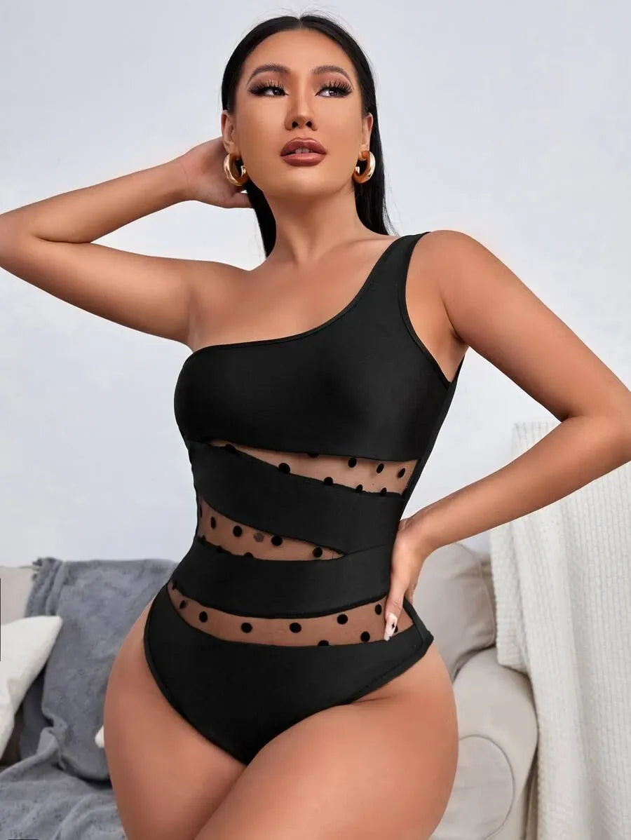 One Shoulder Mesh Monokini