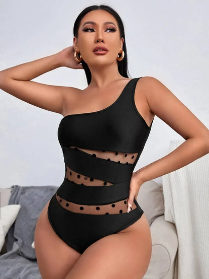 One Shoulder Mesh Monokini