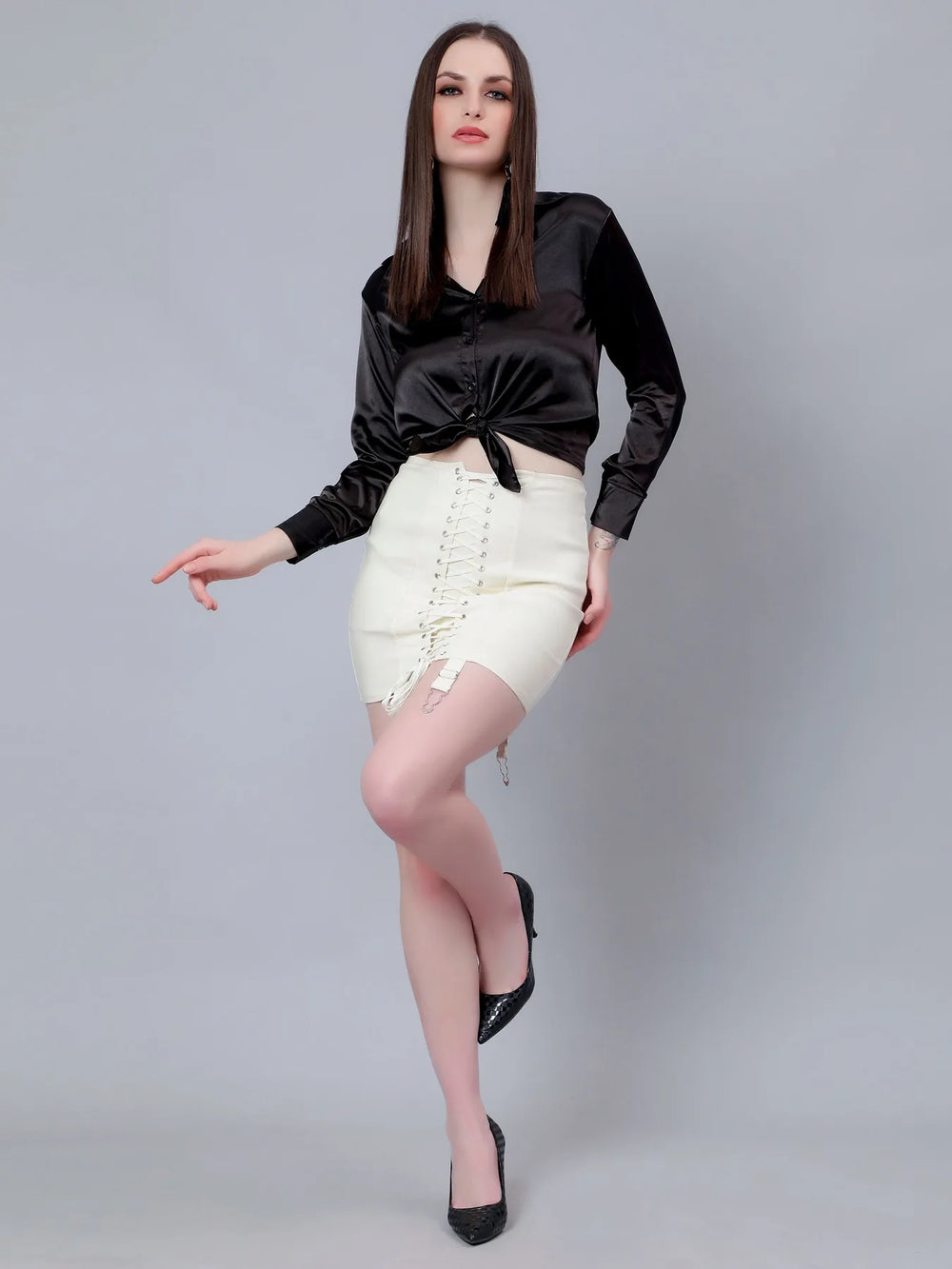 Lace Up High Waist Skirt