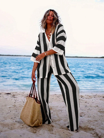 Crochet Striped Two Piece Set