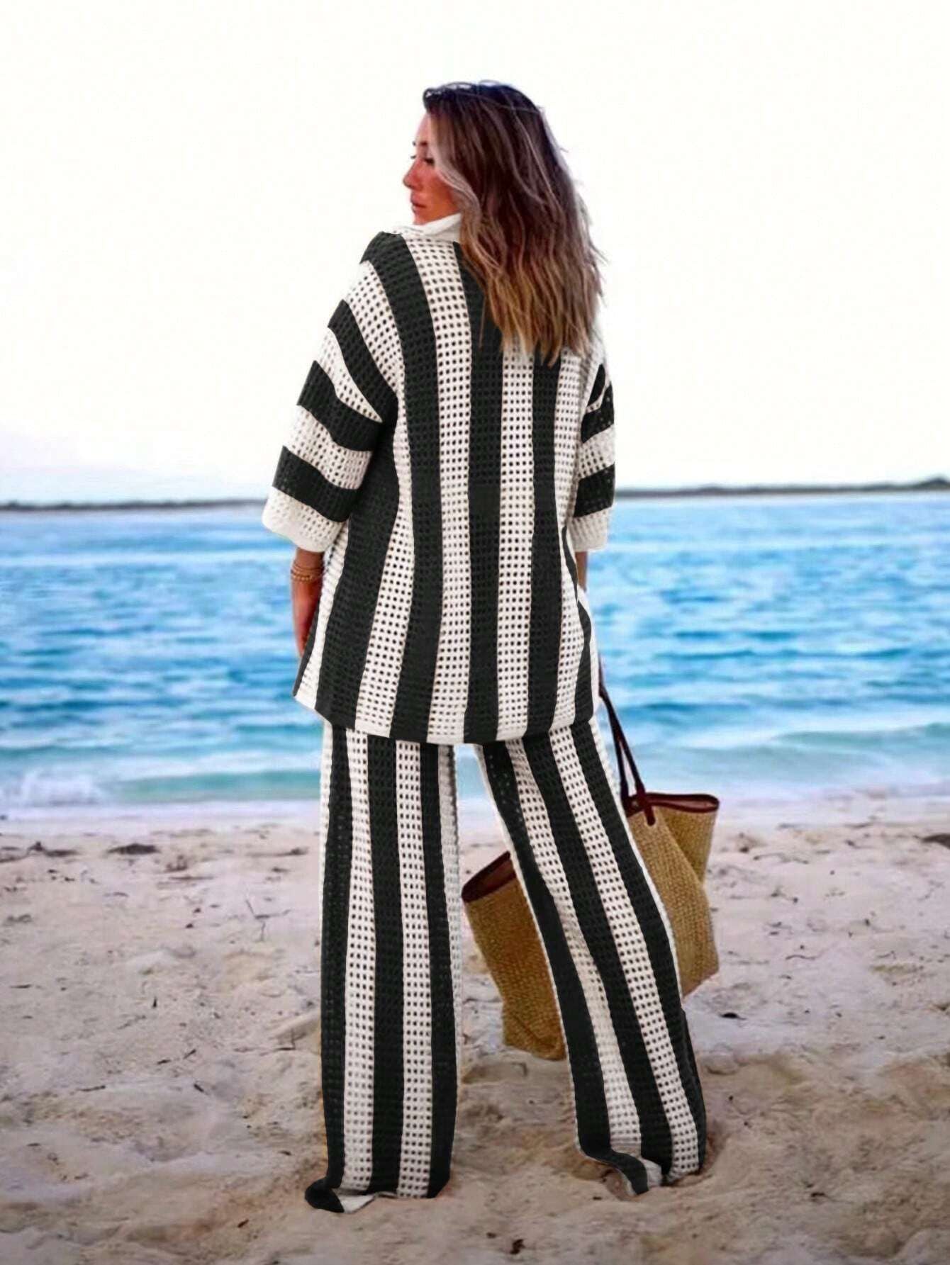 Crochet Striped Two Piece Set