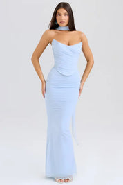 Draped Mesh Corset With Skirt Set